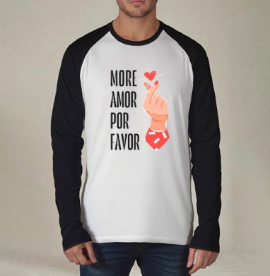 Hand heart More Amor / Рука с сердцем жест корейское сердечко, Футболка длинный рукав / Мужчинам / Реглан / Принт