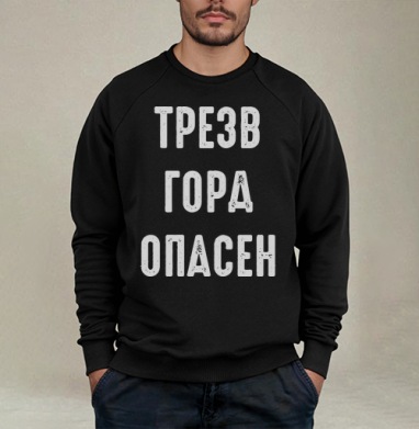 Ироничный принт с надписью «ТРЕЗВ ГОРА ОПАСЕН» - Свитшот мужской черный петля/начес, страница 18