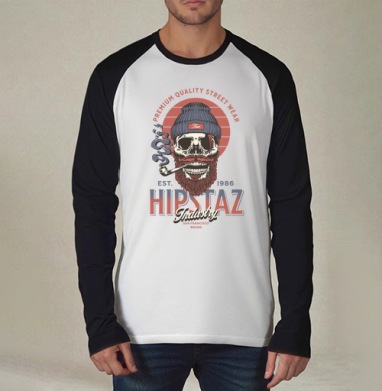 Череп хипстер с трубкой и бородой для одежды street wear, Футболка длинный рукав / Мужчинам / Реглан / Принт