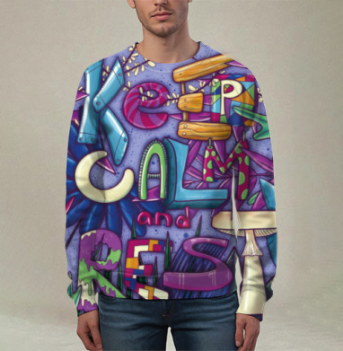 Яркая иллюстрация KEEP CALM and REST с природным мотивом, Свитшот мужской 3D