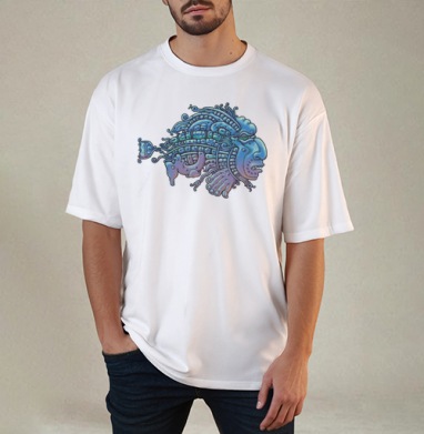 Нео-майя Тотем с мистической энергетикой, Футболка / Мужчинам / Оверсайз / Белая / C принтом
