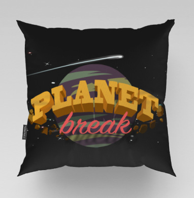 Яркий логотип PLANET break в космической тематике, Подушка велюр плюшевая 45х45