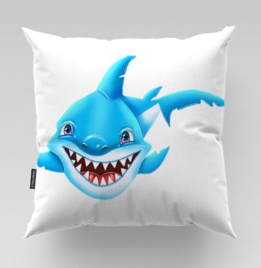 Жизнерадостный морской хищник мультяшная синяя акула Smiling Blue Shark - Магазин футболок Iraya - Дизайнерские принты, Подушки