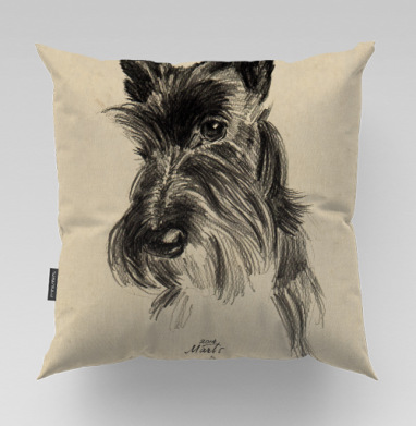 Scottish Terrier Шотландский терьер эскиз портрет черного пса, Подушка велюр плюшевая 45х45