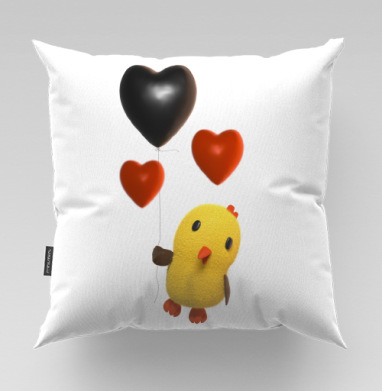 Желтый цыпленок с шарами в форме сердца на фоне - Магазин футболок DuBarnstokr, Подушки