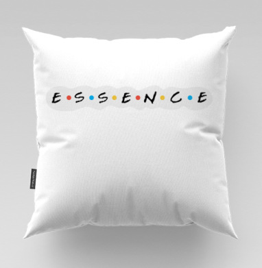 Черные буквы ESSENCE с яркими точками серый фон, Подушка велюр плюшевая 45х45