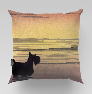 Scottish Terrier at sunset – Скотч терьер на закате Scottish Terrier sunset, Подушка велюр плюшевая 45х45
