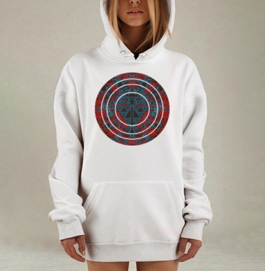 Симметричная фрактальная композиция в красных тонах, Hoodie Mjhigh Dig, оверсайз, утепленная
