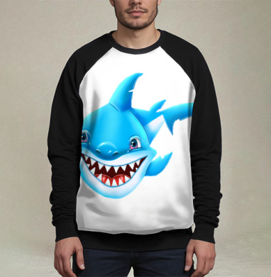 Жизнерадостный морской хищник мультяшная синяя акула Smiling Blue Shark - Магазин футболок Iraya - Дизайнерские принты