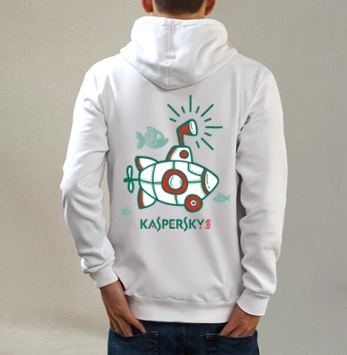 Цветная игрушечная подводная лодка Kaspersky, Толстовка на молнии, печать на спине. муж. белая v3 320гр