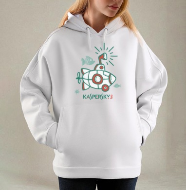 Цветная игрушечная подводная лодка Kaspersky, Толстовка / Женская/ Оверсайз / Начес / Белая / C принтом