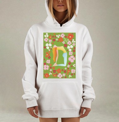 Девушка Выполняет Поза Йоги На Зеленом Цветочном фоне, Hoodie Mjhigh Dig, оверсайз, утепленная