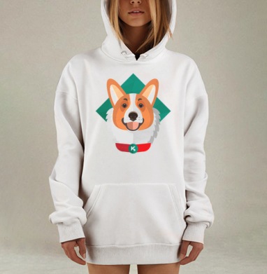 Крупный портрет корги с красным ошейником, Hoodie Mjhigh Dig, оверсайз, утепленная