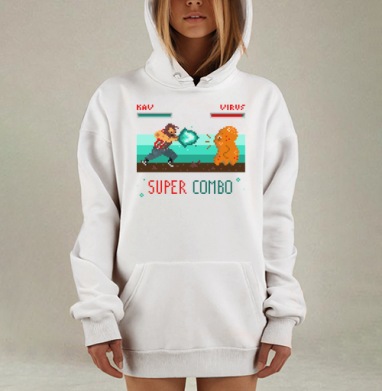 Энергичная битва в пиксель-арт стиле с SUPER COMBO, Hoodie Mjhigh Dig, оверсайз, утепленная