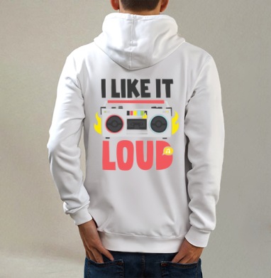 ЛЮБЛЮ ПОГРОМЧЕ, Толстовка на молнии, печать на спине. муж. белая v3 320гр