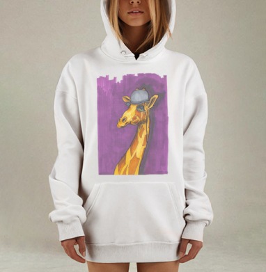 Жираф в шляпе с моноокуляром жираф в шляпе с моноокуляром, Hoodie Mjhigh Dig, оверсайз, утепленная