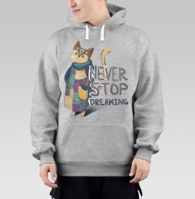 Яркая вдохновляющая стилизованная кошка NEVER STOP DREAMING, Толстовка Mjhigh–Mel, утепленная