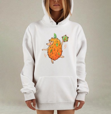 Весёлый ёжик в оранжевой шубке с листьями, Hoodie Mjhigh Dig, оверсайз, утепленная