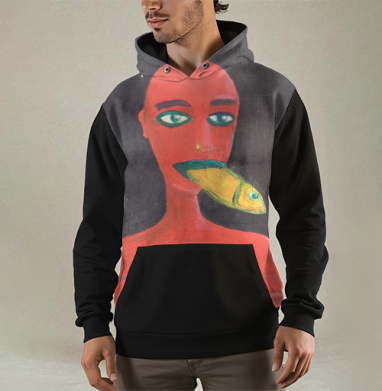 Red woman with a fish in his mouth, Толстовка мужская Regular 3D