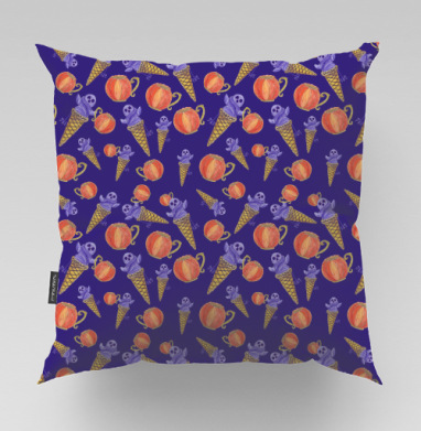 Halloween Holiday Pumpkin Pattern Темно Фиолетовый Оранжевый Морозное Сладкое, Подушка велюр плюшевая 45х45