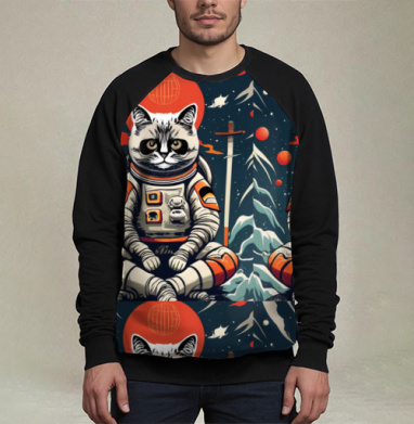 Японский кот космонавт, Свитшот мужской 3D / хлопок