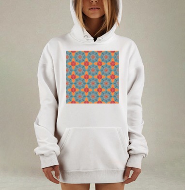 Геометрический узор с декоративными круглыми элементами и цветами, Hoodie Mjhigh Dig, оверсайз, утепленная