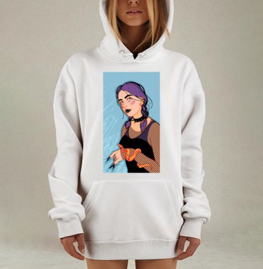Девушка с пирсингом змея яркие сиреневые волосы, Hoodie Mjhigh Dig, оверсайз, утепленная