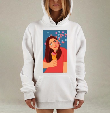 Девушка с мороженым и вишней Вишневая радость наслаждение моментом, Hoodie Mjhigh Dig, оверсайз, утепленная