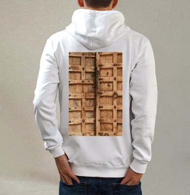 DoorsWoodSingleOld0011_L, Толстовка на молнии, печать на спине. муж. белая v3 320гр