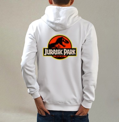 Jurassic Park Парк Юрского Периода, Толстовка на молнии, печать на спине. муж. белая v3 320гр