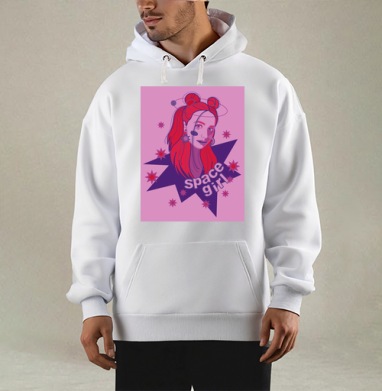 Девушка с красными волосами и космосом вокруг space girl, Толстовка Mjhigh, утепленная