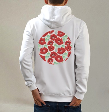 Маковое поле, Толстовка на молнии, печать на спине. муж. белая v3 320гр