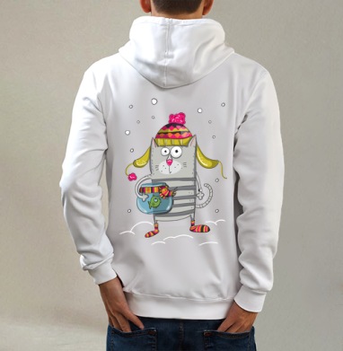 MEOW, Толстовка на молнии, печать на спине. муж. белая v3 320гр