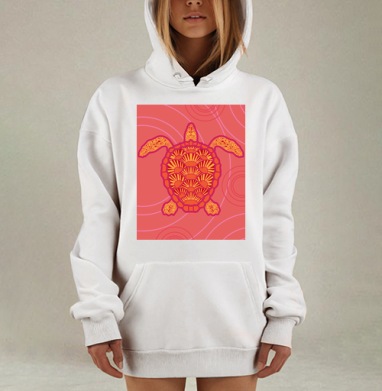 Оранжевая черепаха плывущая на розовом фоне, Hoodie Mjhigh Dig, оверсайз, утепленная
