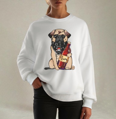 Pirate pug, Свитшот оверсайз белый женский