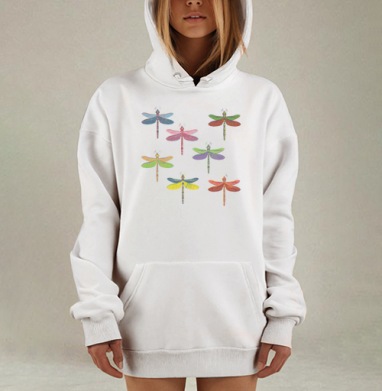 Разноцветные яркие стрекозы на сером фоне для любителей природы, Hoodie Mjhigh Dig, оверсайз, утепленная