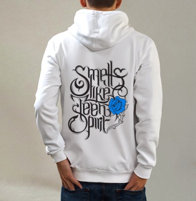 Smells like teen spirit, Толстовка на молнии, печать на спине. муж. белая v3 320гр