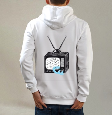 ТV-shirt, Толстовка на молнии, печать на спине. муж. белая v3 320гр
