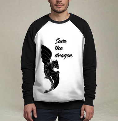 Милый черный дракон с крыльями ползет по футболке Save the dragon, Свитшот мужской 3D / хлопок