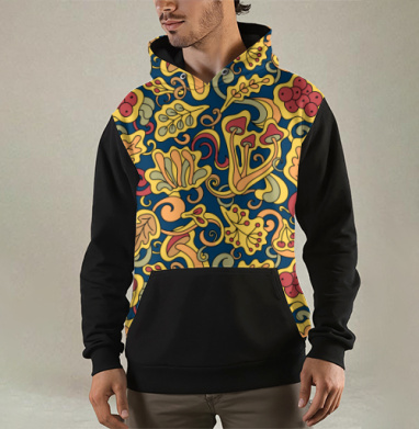 Осенние листья ягоды грибы на синем - Магазин футболок Axen19 - Дизайнерские принты