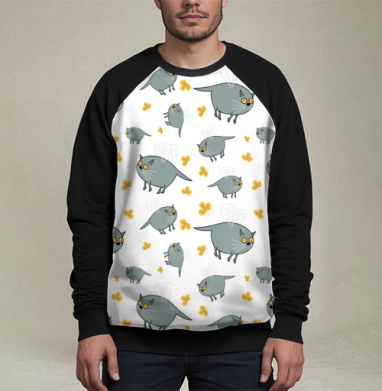 Забавный Кот С Большими Глазами Жёлтыми Листьями, Свитшот мужской 3D / хлопок