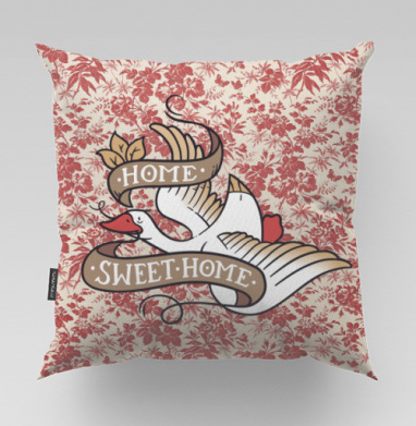 Динамичный гусь с лентой Home Sweet Home в стиле Old School - Я Алексей — рисую гусей., Подушки