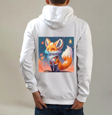 Fire Magic Fox Spirit Kitsune Anime / Магия Огня Дух Лисы Кицунэ Аниме, Толстовка на молнии, печать на спине. муж. белая v3 320гр