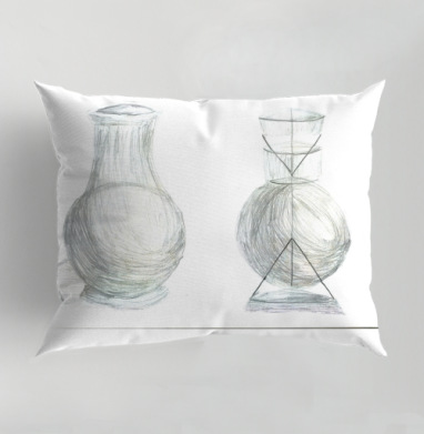 Vase structure drawing study / Эскиз академического наброска структуры вазы, Подушка декоративная 50х70 см