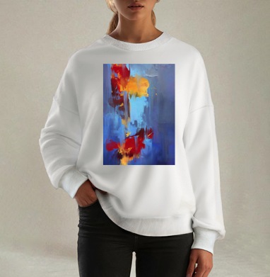 Абстрактная энергия и контраст цветов, Свитшот оверсайз белый женский