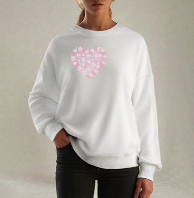 Розовые капкейки в форме сердца выложены всегда рядом, Свитшот оверсайз белый женский