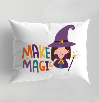 Девочка волшебница с палочкой создай магию make magic, Подушка декоративная 50х70 см