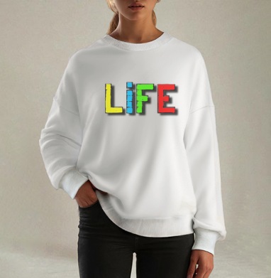 Яркое граффити LIFE — вдохновение и энергия жизни, Свитшот оверсайз белый женский