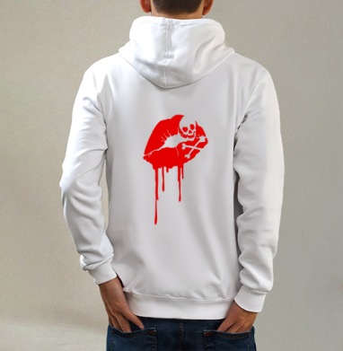 Kissdead / Поцелуй смерти, Толстовка на молнии, печать на спине. муж. белая v3 320гр