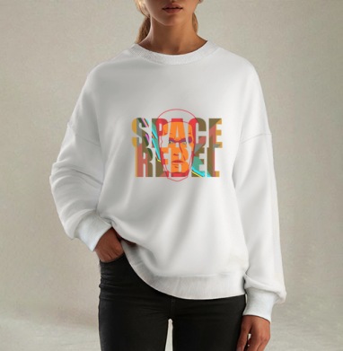 SPACE REBEL — Космический бунтарь с мощным взглядом, Свитшот оверсайз белый женский